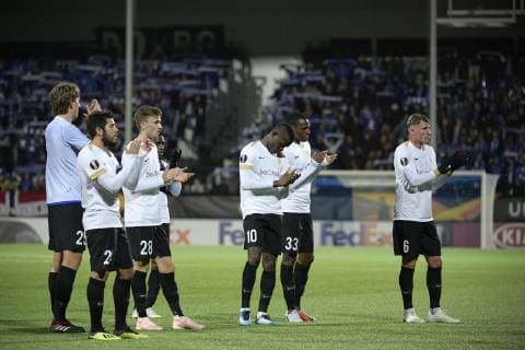 Fußball, EL, Sarpsborg 08 FF - KRC Genk Genk s players pictured after a game of Belgian soccer team KRC Racing Genk against Norwegian Sarpsborg 08 FF, in Sarpsborg, Norway, Thursday 04 October 2018, on day two of the Europa League group stage in group I. YORICKxJANSENS  x05440933x