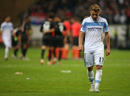 04 10 2018 Football UEFA Europa League 2018 2019 Group stage 2 Gameday Eintracht Frankfurt Lazio at the Commerzbank Arena Frankfurt Ciro Immobile Lazio Rome disappointed DFL and DFB regulations prohibit any use of photographs