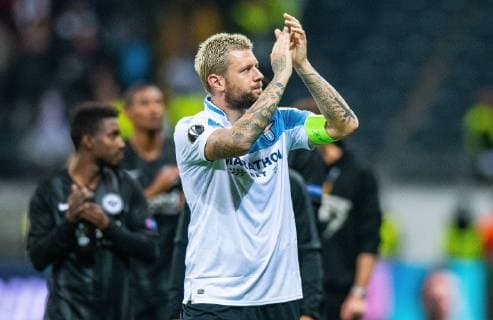 04 10 2018 xfux Football UEFA Europa League Eintracht Frankfurt Lazio Rome emporer Marco Russ Eintracht Frankfurt celebrate cheering after Frankfurt am Main