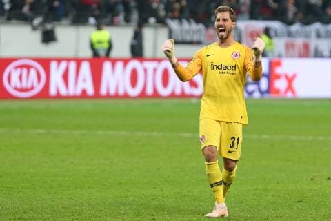 Soccer Europa League 02 Matchday Eintracht Frankfurt Lazio Rome on 04 10 2018 in the Commerzbank Arena in Frankfurt Big cheering with goalkeeper Kevin Trapp Frankfurt after the gate to the 4 to 1 of Danny da Costa Frankfurt MH