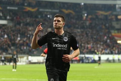 Luka Jovic Frankfurt celebrates his goal against 3 1 in the match against Roma Eintracht Frankfurt vs Lazio Rome Uefa Europa League 04 10 2018 Eintracht Frankfurt vs Lazio Rome Soccer Uefa Europa League 04 10 2018 Frankfurt Copyright: xEIBNER RenexWeissx EP_RWS
