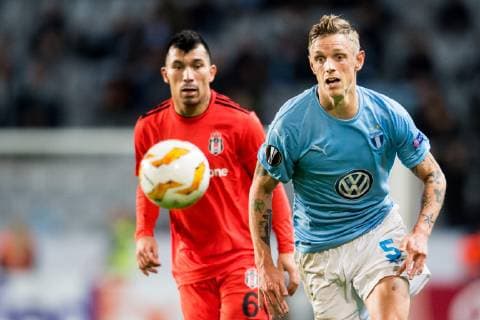 181004 Malmö FF Sören Rieks or Malmö FF and Gary Alexis Average Soto or Besiktas during the Europe League group stage match between Malmö FF and Besiktas on October 4, 2018 in Malmö Photo Petter Arvidson BILDBYRAN Code PA 92119  Copyright: PETTERxARVIDSON BB181004PA112