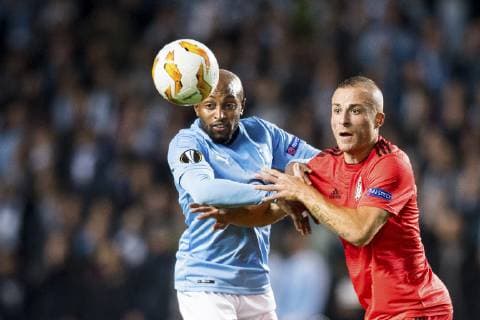 181004 Fouad Bachirou of Malmö FF and Gökan Before or Besiktas during the Europe League group stage match between Malmö FF and Besiktas on October 4, 2018 in Malmö Photo Petter Arvidson BILDBYRAN Code PA 92119  Copyright: PETTERxARVIDSON BB181004PA115