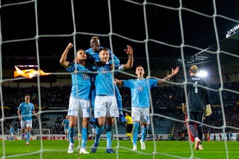 181004 Arn-r Ingvi Traustason Markus Rosenberg and Bonke Innocent Sören Rieks or Malmö FF celebrates after 2 0 during the Europe League group stage match between Malmö FF and Besiktas on October 4, 2018 in Malmö Photo Ludvig Thunman BILDBYR N code LT 35544  Copyright: LUDVIGxTHUNMAN BB181004LT111