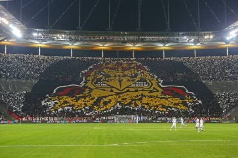 Football Europa League 02 Matchday Eintracht Frankfurt Lazio Rome on 04 10 2018 in the Commerzbank Arena in Frankfurt The fans of Eintracht Frankfurt present a choreography in the northwest corner MH