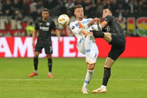 Soccer Europa League 02 Gameday Eintracht Frankfurt Lazio Rome on 04 10 2018 in the Commerzbank Arena in Frankfurt Filip Kostic Frankfurt against Sergei Milinkovic Savic Lazio MH