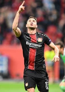 Football UEFA Europa League Season 2018 2019 Preliminary Round Match 2 Bayer 04 Leverkusen AEK Larnaka 04 010 2018 Bayarena Leverkusen Lucas Alario Bayer 04 Leverkusen Torjubel action Single shot