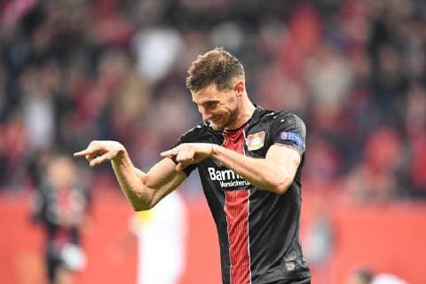 Soccer UEFA Europa League Season 2018 2019 Preliminary Round Game 2 Bayer 04 Leverkusen AEK Larnaka 04 010 2018 Bayarena Leverkusen Lucas Alario Bayer 04 Leverkusen Torjubel