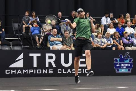 October 4, 2018 - St. Louis, Missouri, U.S - ANDY RODDICK returns the ball during the Invest Series True Champions Classic on Thursday, October 4, 2018, held at The Chaifetz Arena in St. Louis, MO (Photo credit ZUMA Press) Tennis 2018 - True Champions Classic - ZUMAu300 20181004_zaf_u300_011 Copyright: xRichardxUlreichx