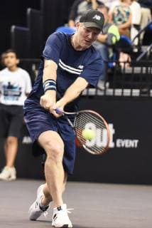 October 4, 2018 - St. Louis, Missouri, U.S - JIM COURIER with the backhand return during the Invest Series True Champions Classic on Thursday, October 4, 2018, held at The Chaifetz Arena in St. Louis, MO (Photo credit ZUMA Press) Tennis 2018 - True Champions Classic - ZUMAu300 20181004_zaf_u300_019 Copyright: xRichardxUlreichx
