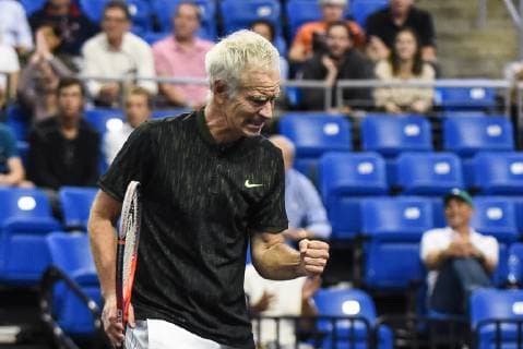 October 4, 2018 - St. Louis, Missouri, U.S - JOHN MCENROE with the fist pump celebration during the Invest Series True Champions Classic on Thursday, October 4, 2018, held at The Chaifetz Arena in St. Louis, MO (Photo credit ZUMA Press) Tennis 2018 - True Champions Classic - ZUMAu300 20181004_zaf_u300_024 Copyright: xRichardxUlreichx