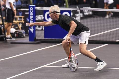 October 4, 2018 - St. Louis, Missouri, U.S - JOHN MCENROE makes sure everybody knows the ball was out during the Invest Series True Champions Classic on Thursday, October 4, 2018, held at The Chaifetz Arena in St. Louis, MO (Photo credit ZUMA Press) Tennis 2018 - True Champions Classic - ZUMAu300 20181004_zaf_u300_035 Copyright: xRichardxUlreichx
