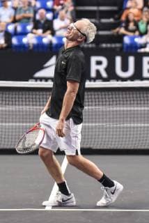 October 4, 2018 - St. Louis, Missouri, U.S - JOHN MCENROE reacts after hitting a bad shot during the Invest Series True Champions Classic on Thursday, October 4, 2018, held at The Chaifetz Arena in St. Louis, MO (Photo credit ZUMA Press) Tennis 2018 - True Champions Classic - ZUMAu300 20181004_zaf_u300_036 Copyright: xRichardxUlreichx