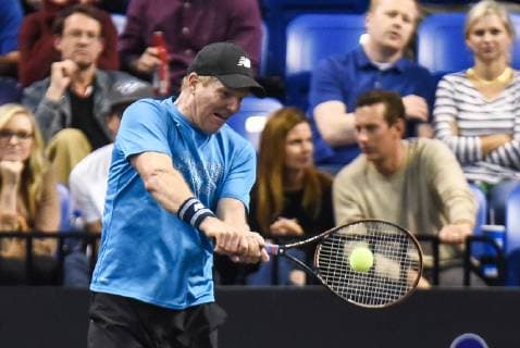 October 4, 2018 - St. Louis, Missouri, U.S - JIM COURIER with a backhand shot during the Invest Series True Champions Classic on Thursday, October 4, 2018, held at The Chaifetz Arena in St. Louis, MO (Photo credit ZUMA Press) Tennis 2018 - True Champions Classic - ZUMAu300 20181004_zaf_u300_050 Copyright: xRichardxUlreichx