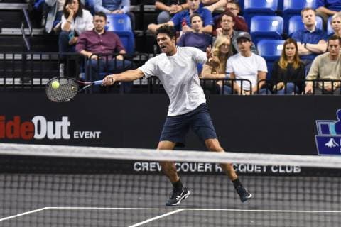 October 4, 2018 - St. Louis, Missouri, U.S - MARK PHILIPPOUSSIS with the forehand shot during the Invest Series True Champions Classic on Thursday, October 4, 2018, held at The Chaifetz Arena in St. Louis, MO (Photo credit ZUMA Press) Tennis 2018 - True Champions Classic - ZUMAu300 20181004_zaf_u300_054 Copyright: xRichardxUlreichx