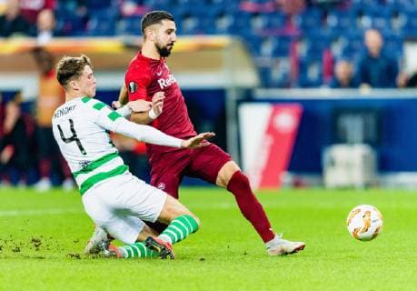 04 10 2018 Red Bull Arena Salzburg UEFA Champions League Finals FC Celtic vs Glasgow Group B in the Picture v 1 Jack Hendry Celtic FC Munas Dabbur FC Salzburg during the UEFA Europa League Group B Match between FC Salzburg and Celtic Glasgow at the Red Bull Arena in Salzburg Austria on 2018 10 04 Salzburg  EX_ADE