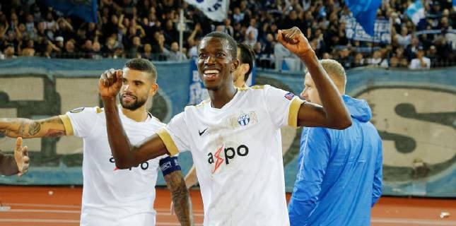04 10 2018 Letzigrund Stadium Zurich SWITZERLAND Season 2018 2019 Mens Soccer Europa League FC Zurich Ludogorets Rasgrad Final cheering Assan Ceesay FC Zurich