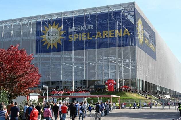 GER 1 FBL Fortuna Duesseldorf vs FC Schalke 04 06 10 2018 Merkur Spielarena Duesseldorf GER 1 FBL Fortuna Duesseldorf vs FC Schalke 04 DFL regulations prohibit any use of photographs image sequences and or quasi video in picture picture shows the arena with a new name nordphotox xMeuter nph00351
