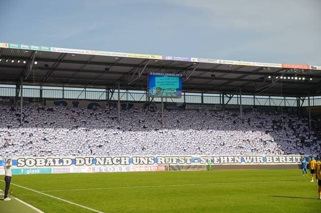 Choreography in the Magdeburg Block U SOBALD YOU WILL RETURN TO US 1 FC Magdeburg SG Dynamo Dresden Football 2 League Season 2018 2019 09 Gameday MDCC Arena Magdeburg 06 October 2018