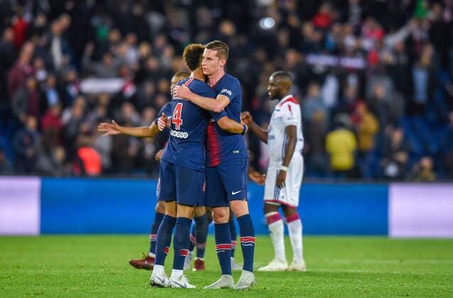 Joie de Thilo Kehrer ( PSG ) - Julian Draxler ( PSG ) FOOTBALL : Paris Saint Germain vs Olympique Lyonnais - Ligue 1 - Paris - 07 10 2018 FedericoPestellini Panoramic 