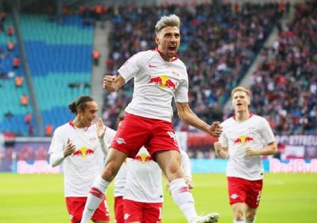 RB Leipzig Nuernberg Soccer Bundesliga Leipzig 07 10 2018 Red Bull Arena Soccer Bundesliga 7 Gameday RB Leipzig vs 1 FC Nuernberg 6 0 4 0 Pictured RB Leipzig Torjubel after 1 0 by Kevin Kampl m 44 RB Leipzig DFL regulations prohibit any use of photographs as image sequences and or quasi video