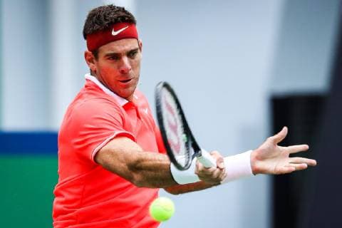 Juan Martin Del Potro of Argentina returns a shot to Richard Gasquet of France in their second round match of the men s singles during the Rolex Shanghai Masters 2018 tennis tournament in Shanghai, China, 10 October 2018. Del Potro competes against Richard Gasquet during Rolex Shanghai Masters 2018  pbu882004_13
