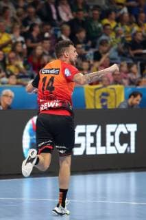 Bogdan Radivojevic RNL 14 celebrates a goal Jubilee Torjubel Goalkeeping celebrate the goal goal celebration Cheering over the goal optimistic Game scene Highlight Action Action Handball Champions League Rhein Neckar Löwen IFK Kristianstad xozx