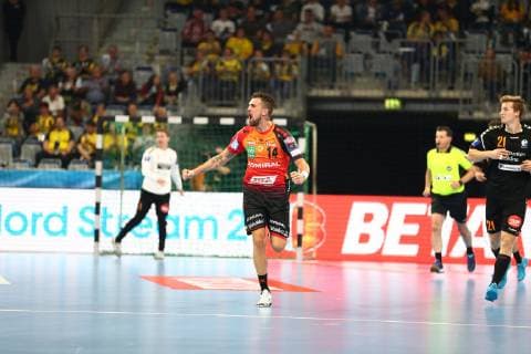 Bogdan Radivojevic Rhein Neckar Loewen celebrates Rhein Neckar Loewen vs. IFK Kristianstad EHF Champions League 10 10 2018 Photo Eibner Rhein Neckar Loewen vs. IFK Kristianstad EHF Champions League 10 10 2018 Mannheim Copyright: xNeisx Eibner-Pressefotox EP_ans
