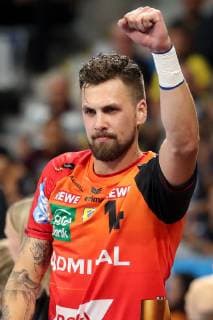 Bogdan Radivojevic RNL 14 single image Action Action Game scene celebrates a jubilee Cheers Torjubel Goalkeeping celebrate the goal goal celebration Cheering over the goal optimistic Game scene Highlight Action Action Handball Champions League Rhein Neckar Löwen IFK Kristianstad xozx