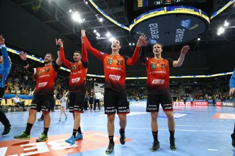 the Loewen celebrate the victory Rhein Neckar Loewen vs IFK Kristianstad EHF Champions League 10 10 2018 Photo Eibner Rhein Neckar Loewen vs IFK Kristianstad EHF Champions League 10 10 2018 Mannheim Copyright: xEIBNER Alexander_Neisx EP_ANS