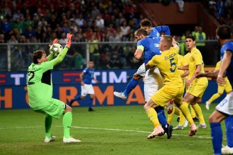 Fußball, Italien - Ukraine Db Genova 10 10 2018 - amichevole Italia-Ucraina foto Daniele Buffa Image nella foto: Giorgio Chiellini-Andry Paytov 