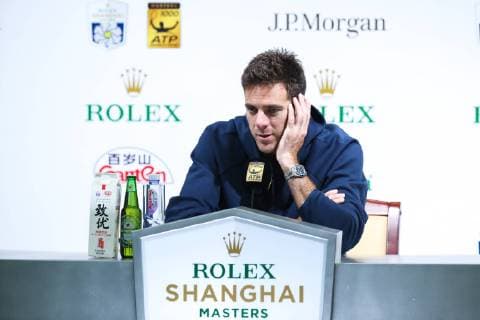 Argentine tennis player Juan Martin del Potro attends a press conference PK Pressekonferenz during the Rolex Shanghai Masters 2018 tennis tournament in Shanghai, China, 10 October 2018. Juan Martin del Potro looks relaxed during press conference of Shanghai Masters  20181010_93555
