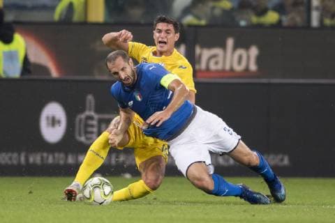 Roman Jaremcuk (Ukraine) Giorgio Chiellini (Italy) during the UEFA Nations League Friendly match between Italy 1-1 Ukraine at Luigi Ferraris Stadium on October 10, 2018 in Genova, Italy. .  (87633730)