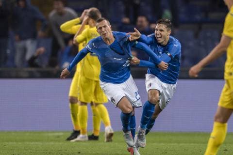 Federico Bernardeschi (Italy) celebrates after scoring his team s first goal during the UEFA Nations League Friendly match between Italy 1-1 Ukraine at Luigi Ferraris Stadium on October 10, 2018 in Genova, Italy. .  (87633819)