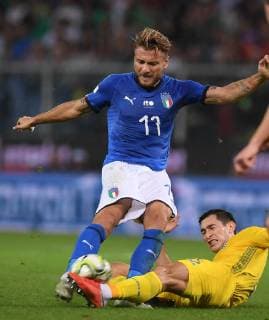 (181011) -- GENOVA, Oct. 11, 2018 -- Italy s Ciro Immobile (L) vies with Ukraine s Taras Stepanenko during a friendly soccer match in Genova, Italy, Oct. 10, 2018. The match ended 1-1. ) (SP)ITALY-GENOVA-SOCCER-FRIENDLY MATCH-ITALY VS UKRAINE AlbertoxLingria 
