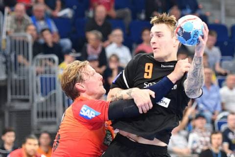 Rhein Neckar Loewen IFK Kristianstad Kristianstads Nilsen Stig Goals Moen v Rhein Neckar Loewe Jesper Nielsen No 36 in the Champions League match Rhein Neckar Loewen IFK Kristianstad Mannheim 10 10 18 Handball Champions League Group Phase Mannheim Baden Wuerttemberg Germany SAP Arena