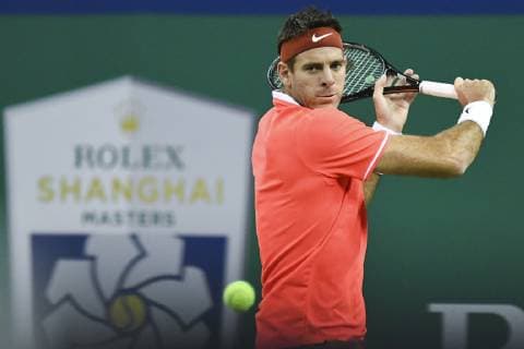 Juan Martin Del Potro of Argentina returns a shot to Borna Coric of Croatia in their third round match of the men s singles during the Rolex Shanghai Masters 2018 tennis tournament in Shanghai, China, 11 October 2018. Juan Martin del Potro hobbled out of the Shanghai Masters last 16 on Thursday after hurting his right knee in an awkward fall. The Argentine world number four, who had already been suffering with a virus, lost his footing at 5-5 in the first set against Croatia s Borna Coric. The 30-year-old Del Potro had lengthy treatment and strapping put on his knee, but conceded the match afterlosing the first set 7-5. It caps a miserable few days for the third seed, who lost Sunday s China Open final to unseeded Nikoloz Basilashvili and revealed that he had been under the weather during the upset. Juan Martin del Potro quits Shanghai injured after heavy fall 