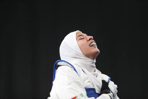 Sport Themen der Woche KW41 Sport Bilder des Tages (181012) -- BUENOS AIRES, Oct. 12, 2018 -- Fatima-Ezzahra Aboufaras of Morocco celebrates after the women s +63kg taekwondo final against Kimia Hemati of Iran at the 2018 Summer Youth Olympic Games Olympische Spiele Olympia OS in Buenos Aires, Argentina on Oct. 11, 2018. Fatima-Ezzahra Aboufaras won 18-16. ) (SP)ARGENTINA-BUENOS AIRES-SUMMER YOUTH OLYMPIC GAMES-TAEKWONDO LixMing 