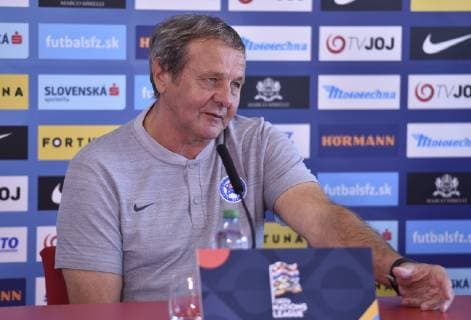 Slovakian team head coach Jan Kozak speaks during the press conference PK Pressekonferenz prior to the soccer Nations League match Slovakia vs Czech Republic, in Trnava, Slovakia, October 12, 2018. (CTKxPhoto DavidxSvab) CTKPhotoP201810120569501  SVD