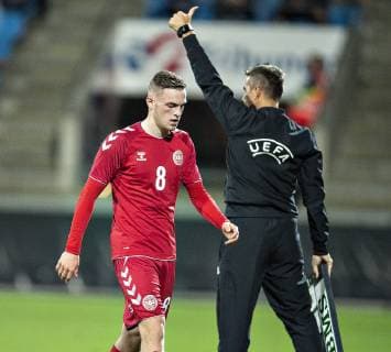Fußball, U21 EM Quali, Dänemark - Polen Danmarks Jacob Bruun Larsen skiftes ud i U21 U 21 EM-kvalifikationskampen mellem Danmark og Polen paa Aalborg Stadion, fredag 12. oktober 2018.. , Aalborg Jylland Denmark  Copyright: HenningxBagger HenningxBaggerx COP101 spdk20181012-200727-L