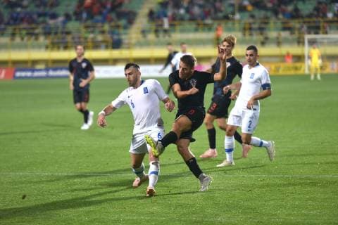 Fußball, U21 EM Quali, Kroatien - Griechenland Qualification Match UA-21 European Championship EM Europameisterschaft Croatia - Greece 12.10.2018., Croatia, Aldo Drosina Stadium, Pula - Qualification Match UA-21 European Championship, Croatia - Greece. Nikola Vlasic, Kostas Galanopoulos  DuskoxMarusic PIXSELL