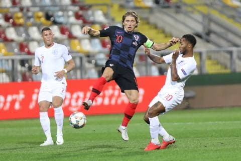 Rijeka, 12 10 2018 - Stadion HNK Rijeka, UEFA Nations League 2019. League Phase. Croatia (dark-blue) - England (white) Luka Modric (10) vs Raheem Sterling (10) 