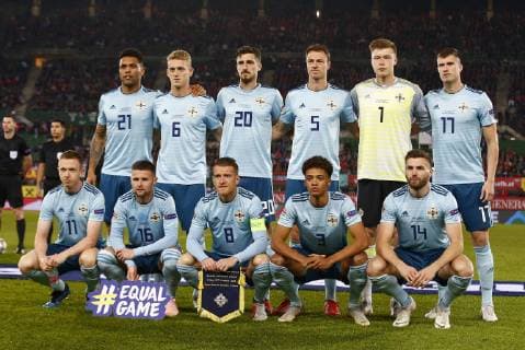 SOCCER - UEFA NL, AUT vs NIR VIENNA,AUSTRIA,12.OCT.18 - SOCCER - UEFA Nations League, OEFB international match Länderspiel Austria vs Northern Ireland. Image shows Josh Magennis, George Saville, Craig Cathcart, Jonny Evans, Bailey Peacock-Farell,Paddy McNair; Shane Ferguson, Oliver Norwood, Steven Davis, Jamal Lewis and Stuart Dallas (NIR). GEPAxpictures xCh.xKelemen
