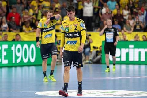 Steffen Fäth RNL 23 Andre Schmid Andy Schmid RNL 2 disappointed with the defeat disappointment after the final whistle Highlight losers lost frustration disappointed pessimistic Handball DKB Bundesliga Rhein Neckar Löwen THW Kiel xozx
