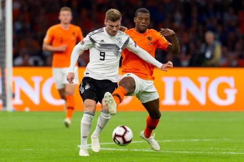 Amsterdam Netherlands 13 10 2018 UEFA Nations League Group A1 3 Round Netherlands Germany Timo Werner GER and Georginio Wijnaldum NED in the battle battle for the ball DeFodi001