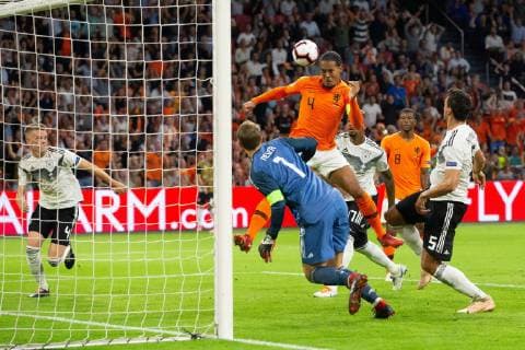 Germay goalkeeper Manuel Neuer, Virgil van Dijk of Holland, Jerome Boateng of Germany, Georginio Wijnaldum of Holland, Mats Hummels of Germany during the UEFA Nations League A group 1 qualifying match between The Netherlands and Germany at the Johan Cruijff Arena on October 13, 2018 in Amsterdam, The Netherlands UEFA Nations League A group 1 2018 2019 xVIxVIxImagesx xTomxBodexMultimediaxIVx 12441236