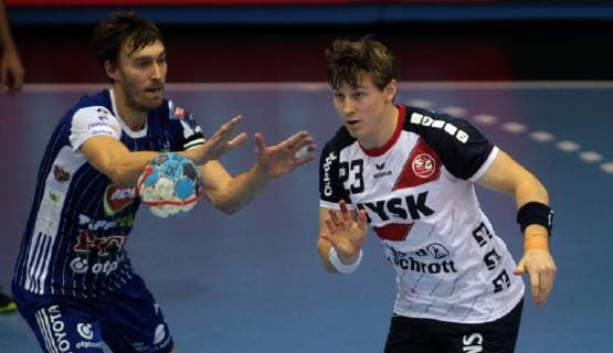 14.10.2018 Szeged(Hungary) MOL Pick Szeged-SG Flensburg-Handewitt Velux EHF men s handball champions legue Goeran Soegaard Johannessen(R) SG Flensburg Handewitt , Jonas Källman(L)MOL Pick Szeged : 