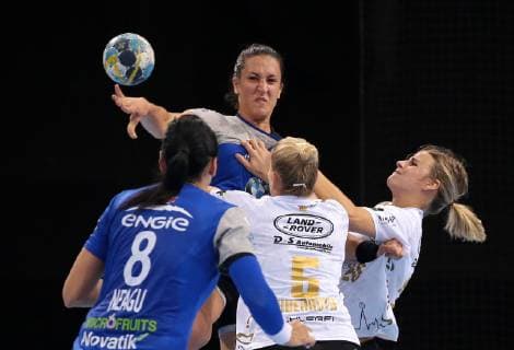 14 10 2018 Germany Bietigheim Handball Champions League Women Group Stage 2 Gameday League Season 2018 2019 SG BBM Bietigheim vs CSM Bucuresti v Cristina Neagu CSM Andrea Lekic CSM Antje Lauenroth BBM Angela Malestein BBM