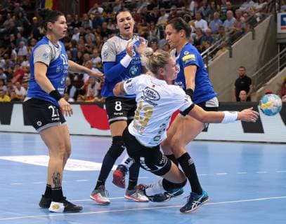14 10 2018 Germany Bietigheim Handball Champions League Women Group Stage 2 Gameday League Season 2018 2019 SG BBM Bietigheim vs CSM Bucuresti v Oana Andreea Manea CSM Cristina Neagu CSM Luisa Schulze BBM Andrea Lekic CSM