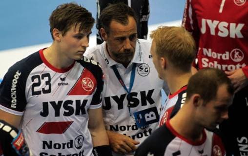 14.10.2018 Szeged(Hungary) MOL Pick Szeged-SG Flensburg-Handewitt Velux EHF men s handball champions legue Maik Machulla(C)SG Flensburg Handewitt coach with Goeran Soegaard Johannessen(L) : 